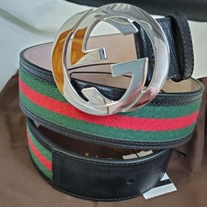 Classic Gucci Belt Black Green Red Stripes Stripes
